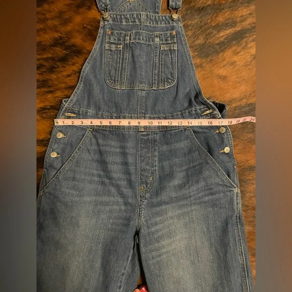 Old Navy Blue Jean Overalls Denim Distressed - Picture 5 of 6